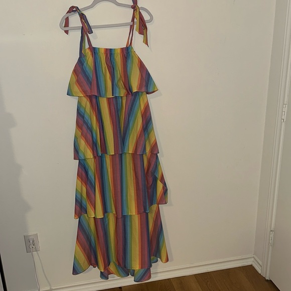 MDS Stripes Rainbow Ruffle Maxi Dress - Picture 2 of 7